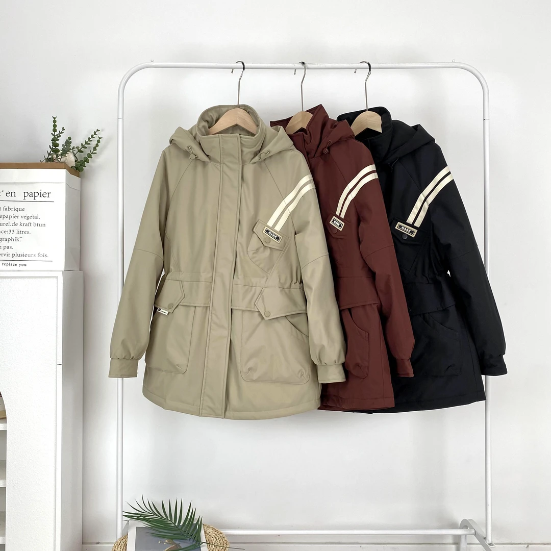 2024冬季新款韩版撞色棉服收腰派克服中长款女加厚保暖外套6866