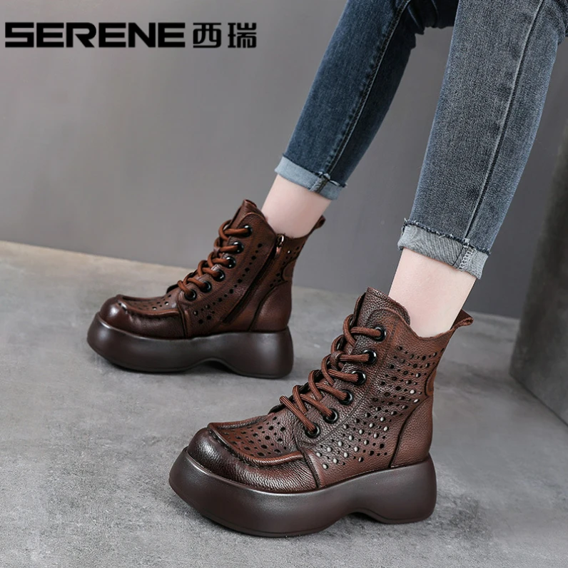 西瑞女式透气镂空短靴穿搭秋冬明星同款百搭鞋子2025今年流行靴子