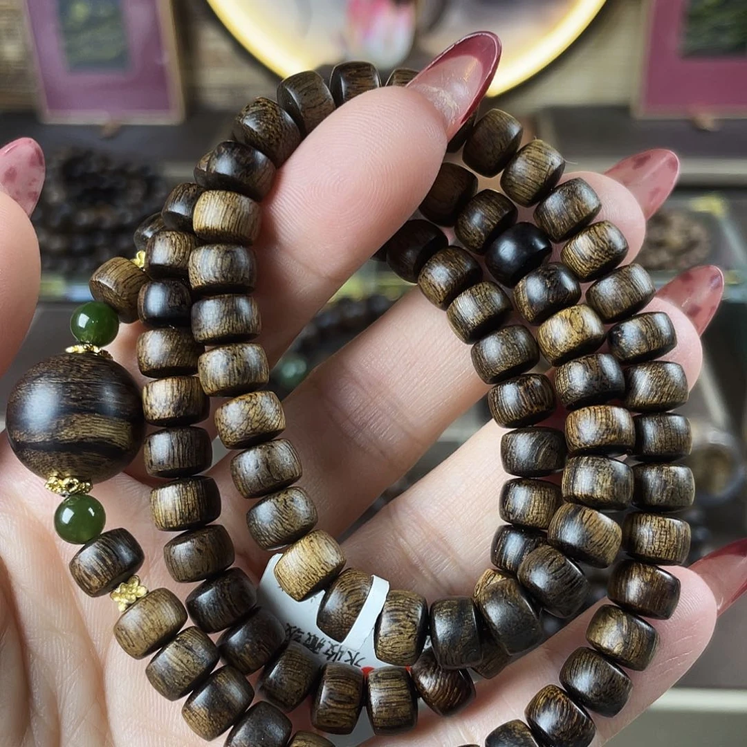 沉香手串越南富森红土玉化老料瘤6×8