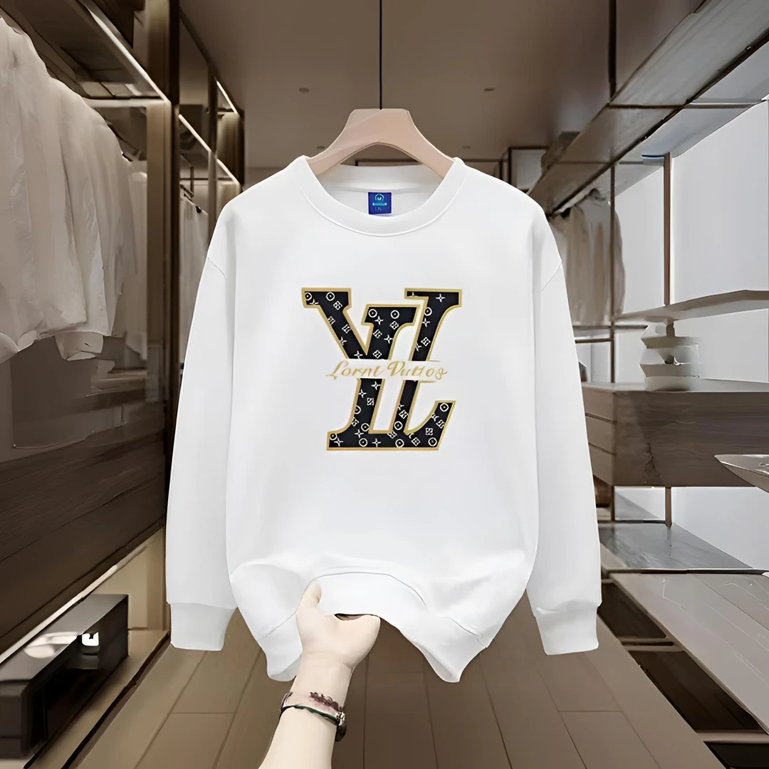 2025春秋季新款休闲轻奢百搭重磅潮流圆领套头男女款卫衣简约印花