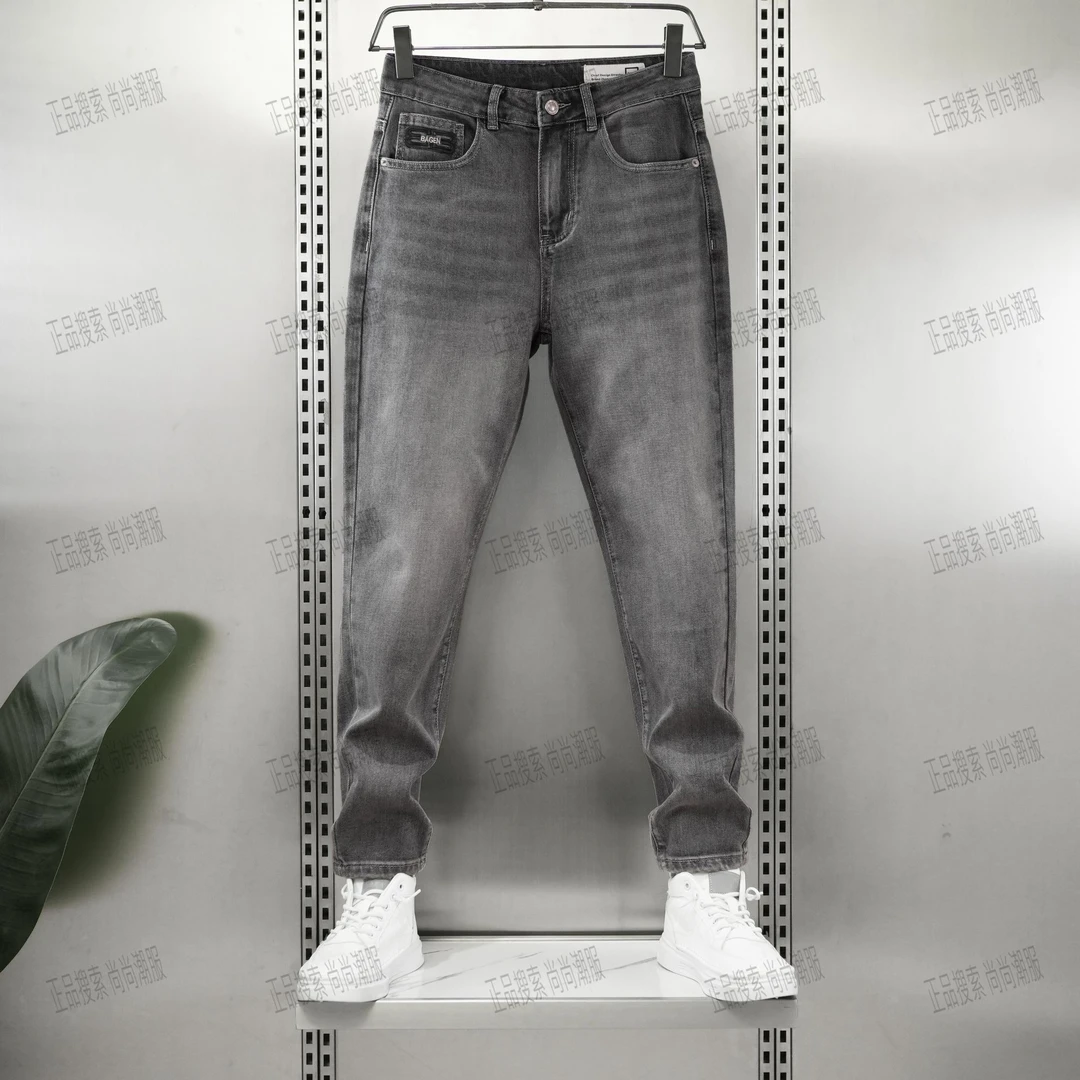 四季款新品男士重磅烟灰做旧水洗复古简约时尚百搭潮流显瘦牛仔裤