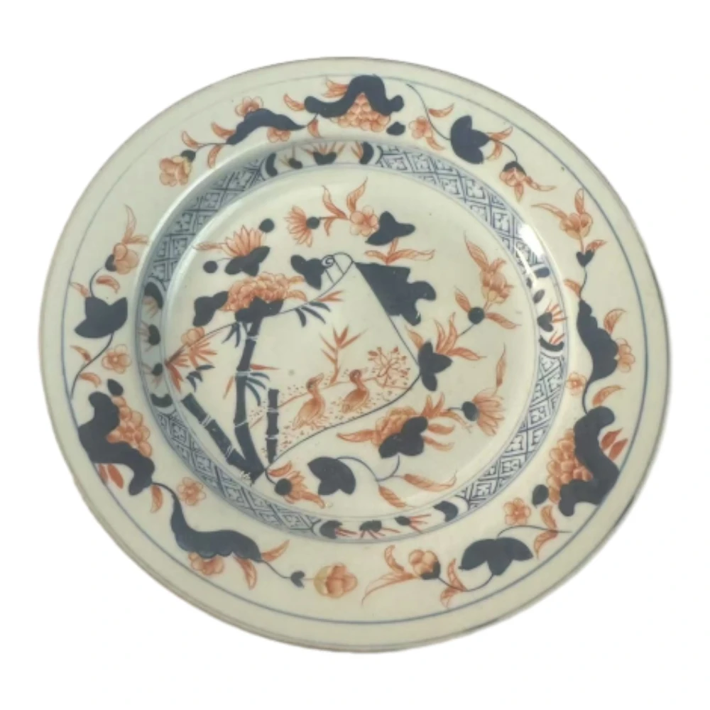 清 康熙青花描金花绘赏盘B66