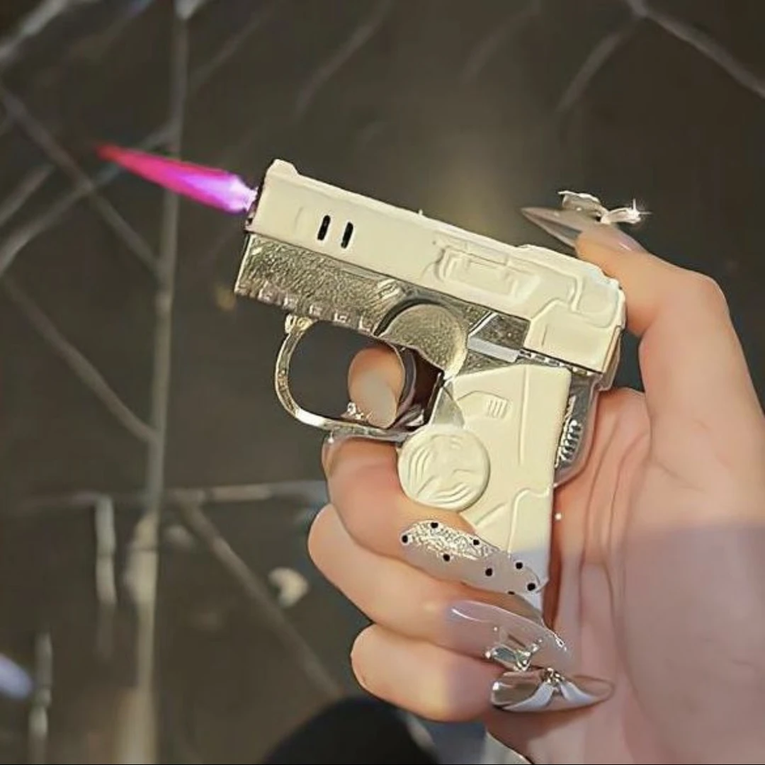 网红创意折叠旋转陀螺充气防风打火机粉色火焰解压玩具送朋友礼物