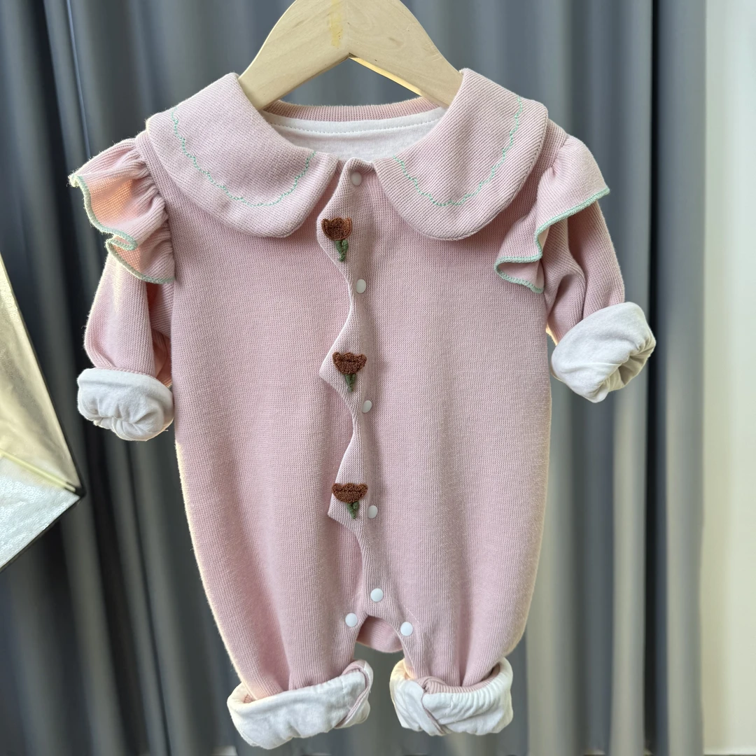 夏季春秋新款长袖连体衣超萌可爱哈衣新生儿双层棉里爬服S-513