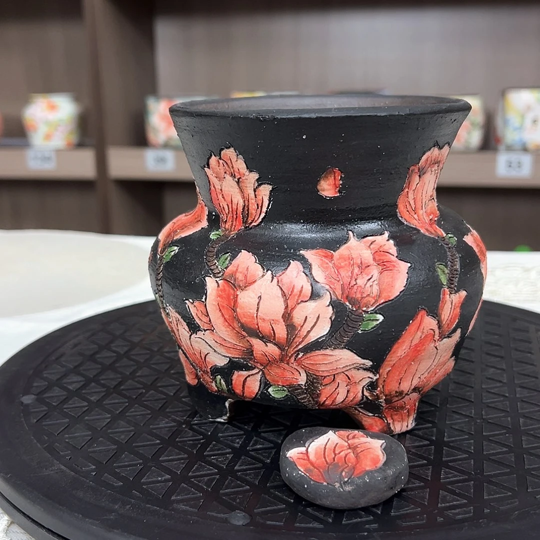 手绘陶瓷花盆口11高12.5