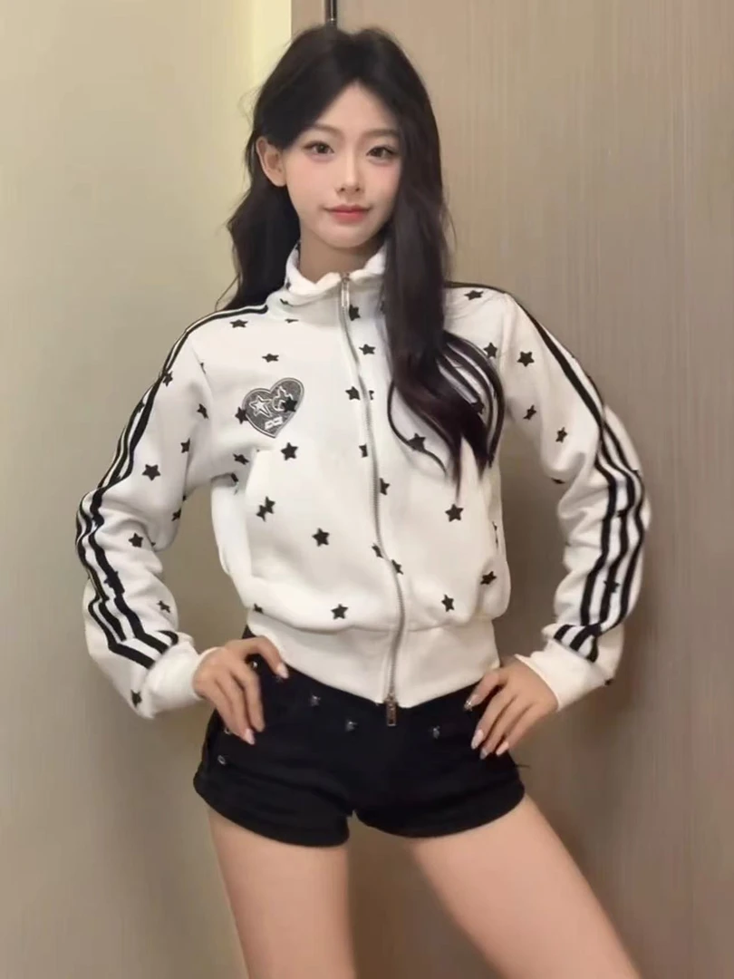 【黑色星星】穿搭修身上衣！春季长袖薄款卫衣短款星星印花