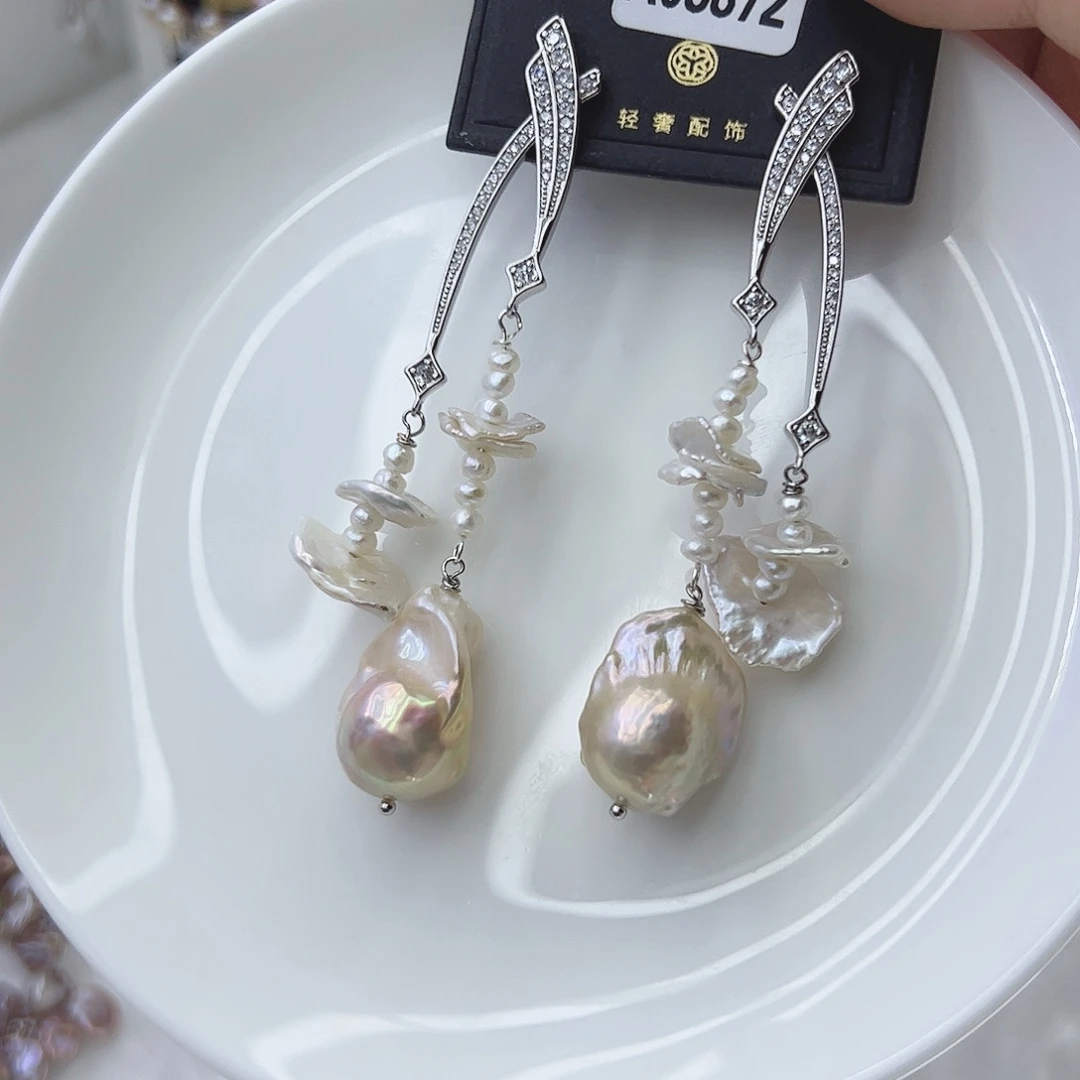 耳饰银S925镶嵌淡水珍珠