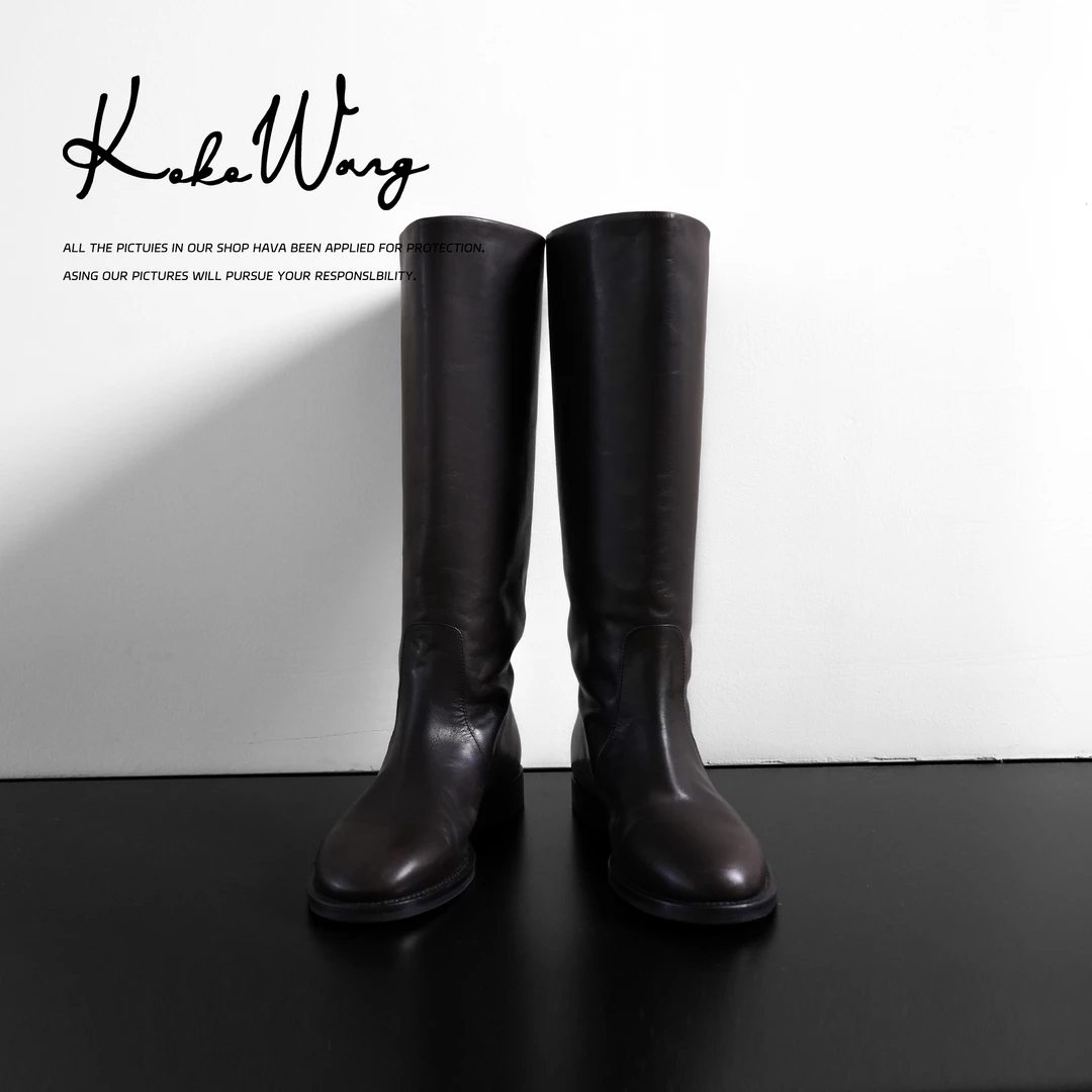 KOKO WANG秋冬新款时尚气质植鞣小牛皮休闲百搭长筒靴X2355H09X02