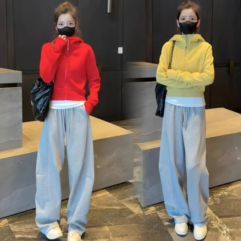 欧货休闲运动套装女春秋穿搭一整套新款连帽卫衣短外套洋气两件套