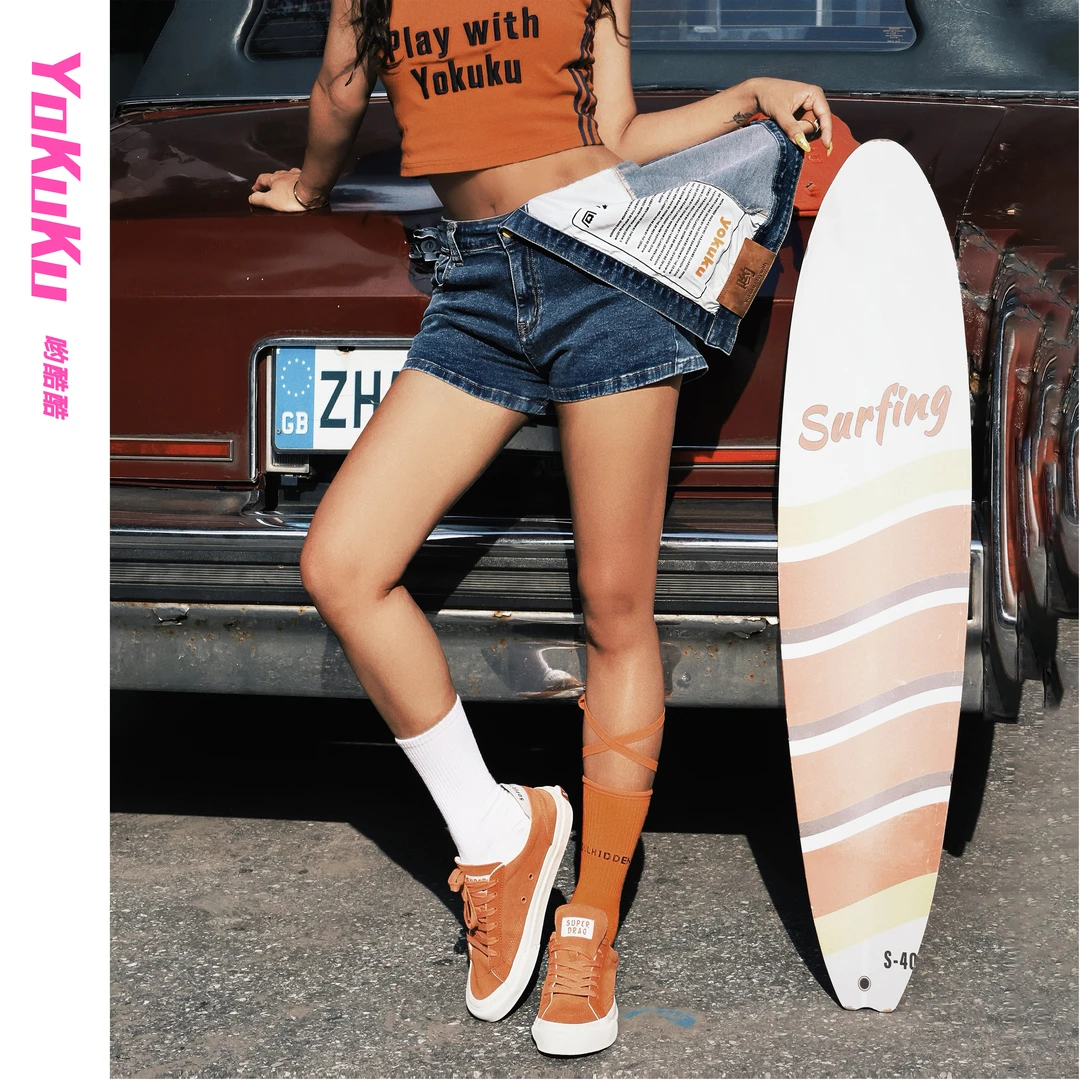 哟酷酷（电报通知）美式低腰显腿长翻折丹宁牛仔修臀热短裤15