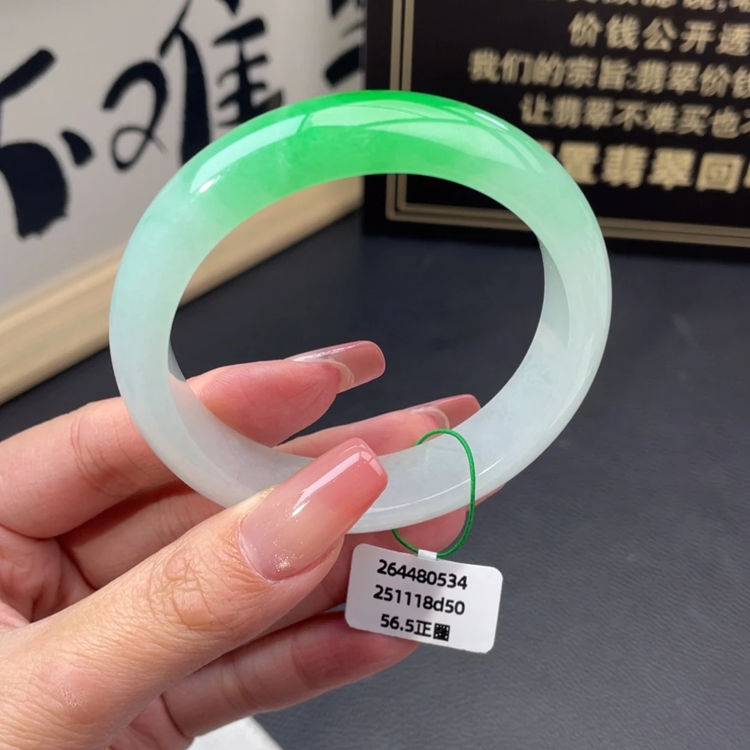 翡翠未镶嵌手镯正圈56.5种色兼备