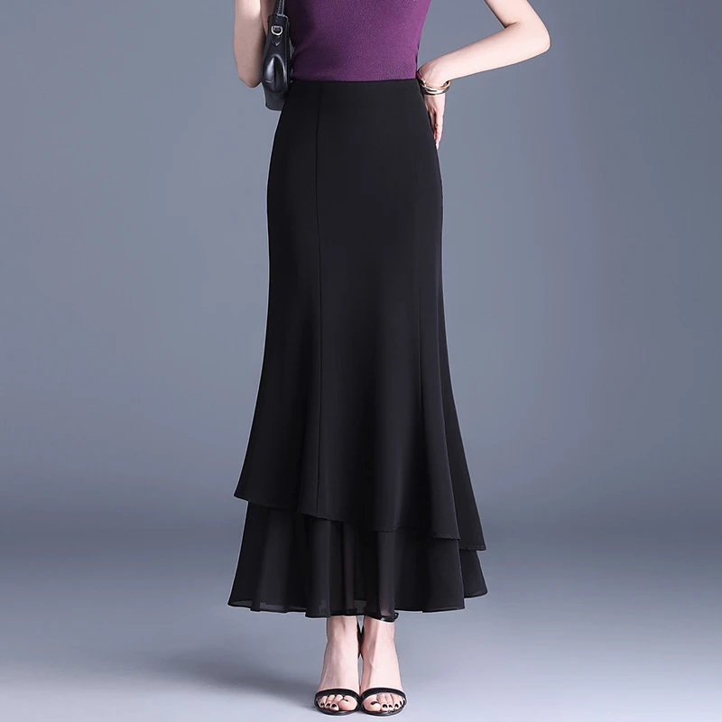 温柔冰凉丝半身裙女夏季2025新款高腰显瘦修身荷叶边鱼尾包臀长裙