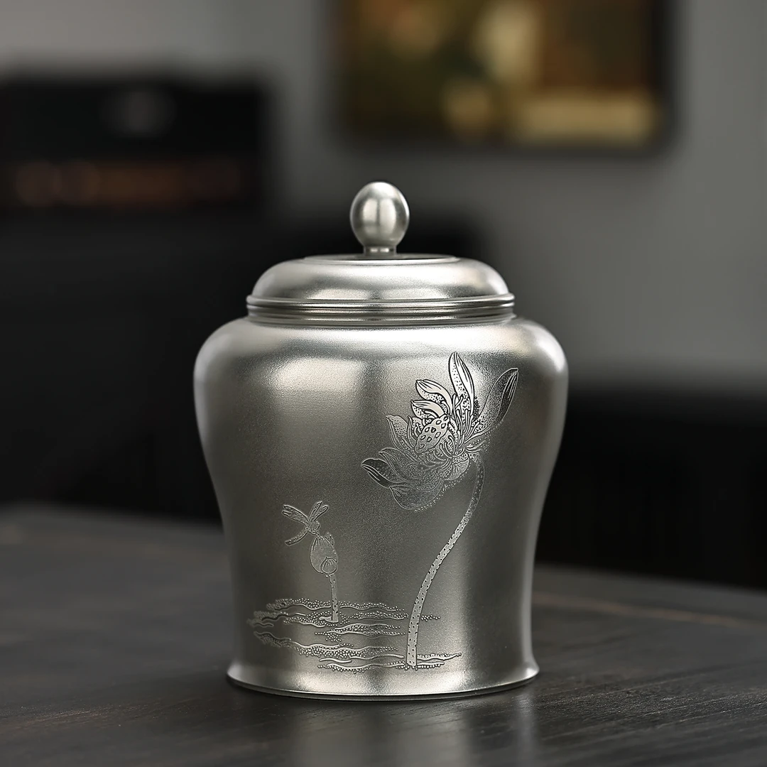 手工锡器 高纯度锡茶叶罐密封罐子家用防潮储存罐醒茶罐浮雕茶仓