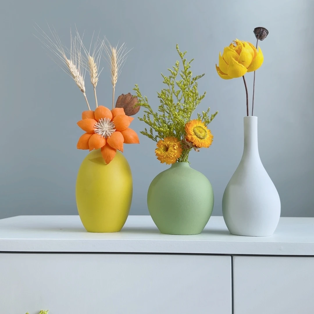 瓷片陶瓷花瓶摆件含花总高约20-30cm