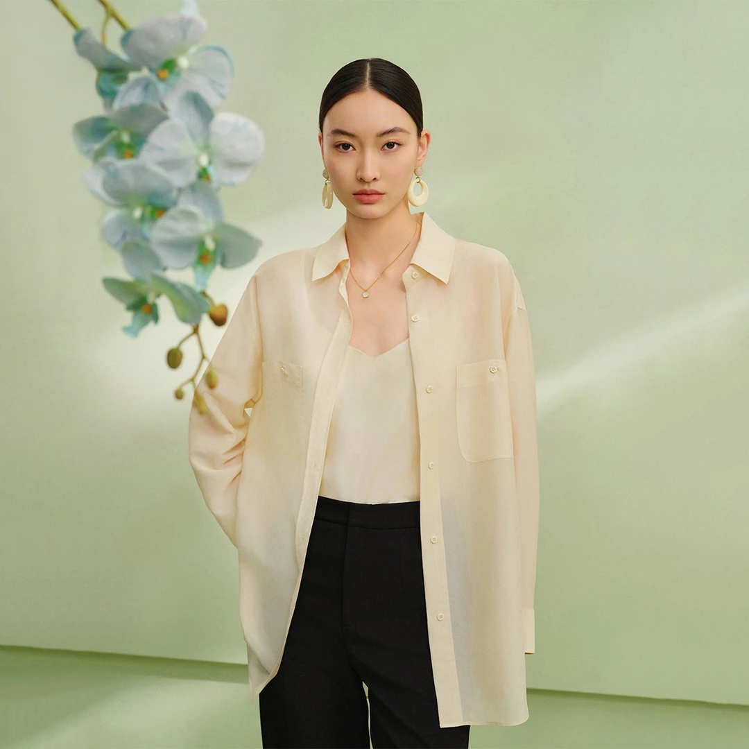 【珊珊专属】轻盈舒适衬衫女春季时尚醋酸料优雅通勤百搭长袖衬衣