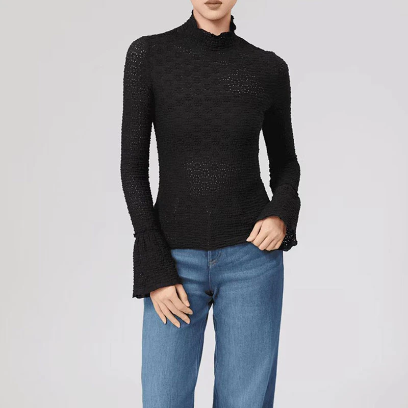 【商场同款】女装春秋百搭烟管领提花针织马蹄袖T恤袁衣都舍1301035