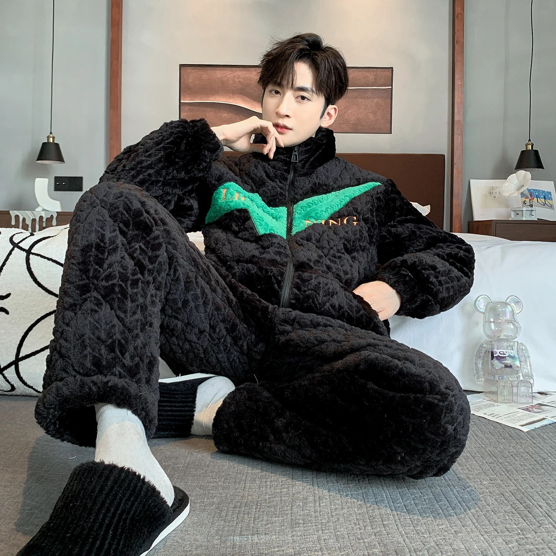 【过年清货】男女高端定制2024新款男士睡衣三层加绒加厚冬季套装