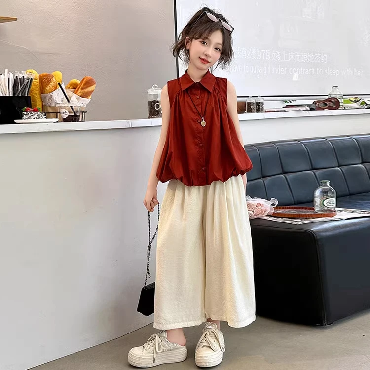 女童夏季套装2025新款洋气甜美时髦儿童衬衫夏天上衣大童女孩夏装