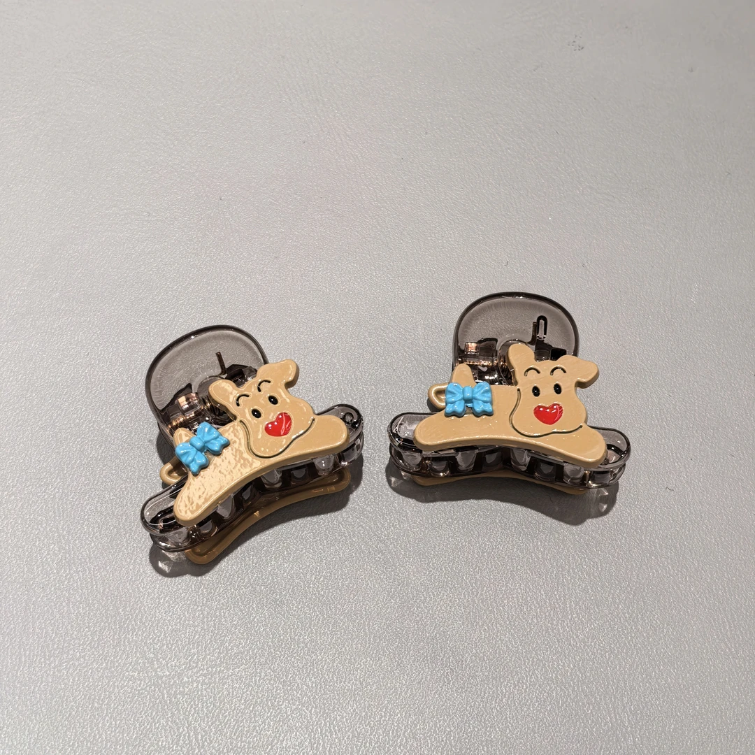 A067咖色狗狗蝴蝶结刘海小抓夹一对