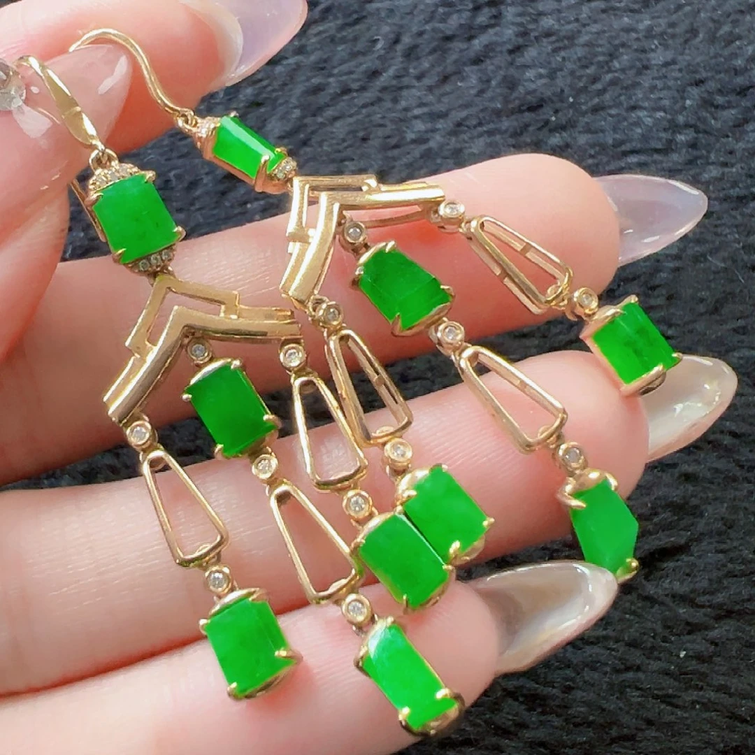 翡翠耳饰18K金镶嵌【新款】签收后24小时鉴赏期