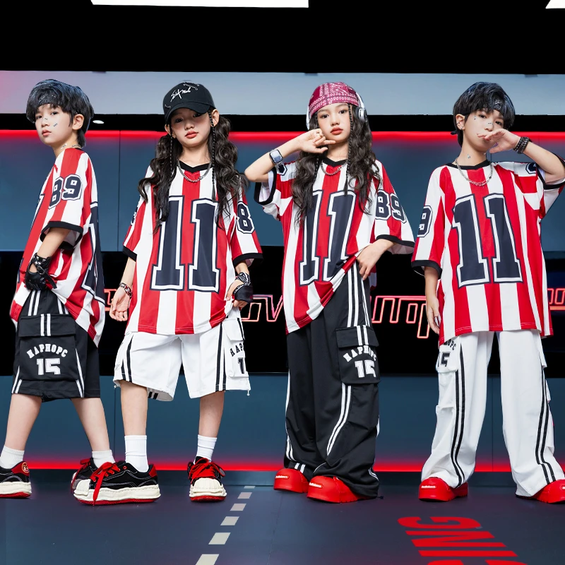 嘻哈潮服儿童街舞演出服套装夏季hiphop男童架子鼓表演服装舞蹈服