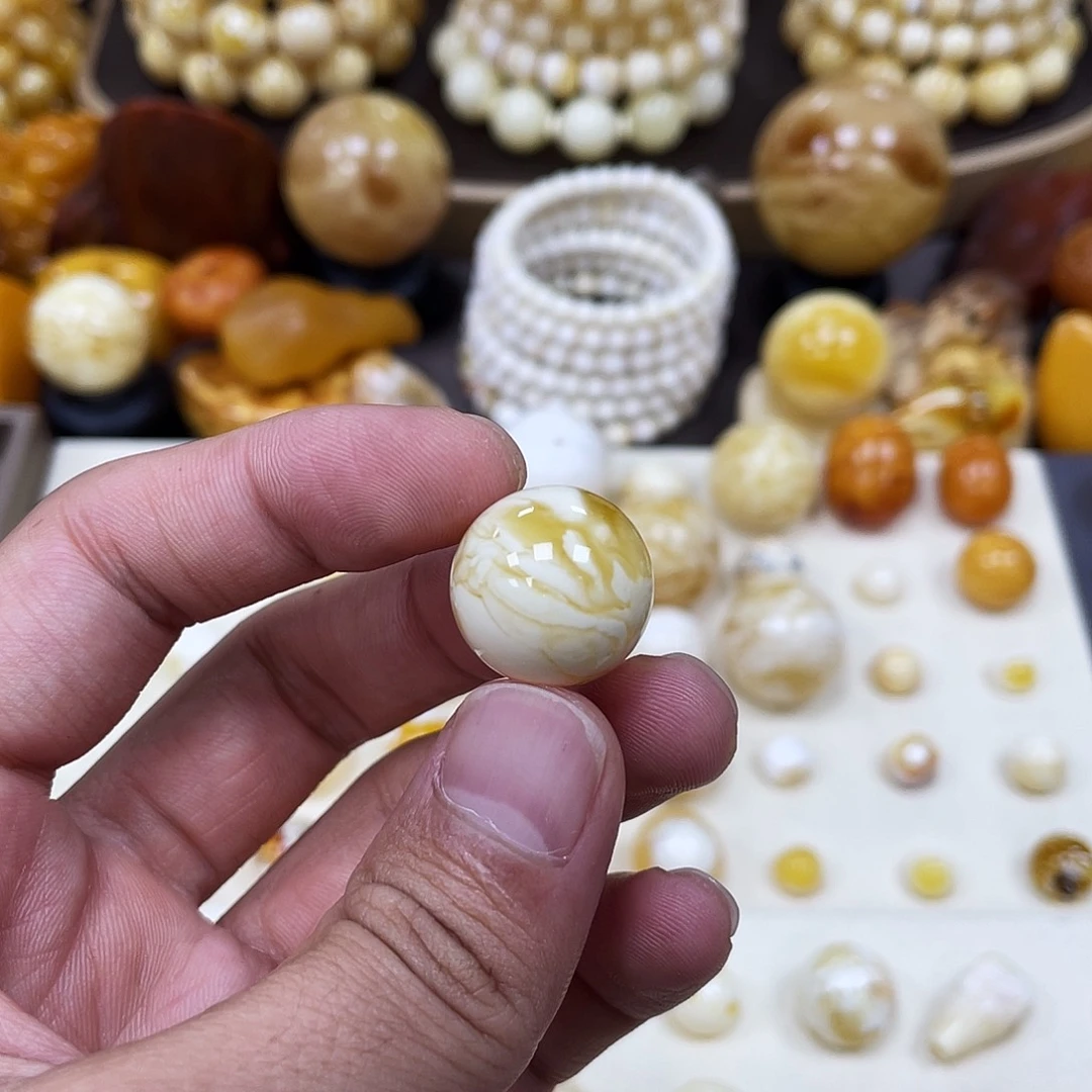 未镶嵌蜜蜡珠宝奇石18.1mm【金丝金瓷白】圆珠·段掌柜