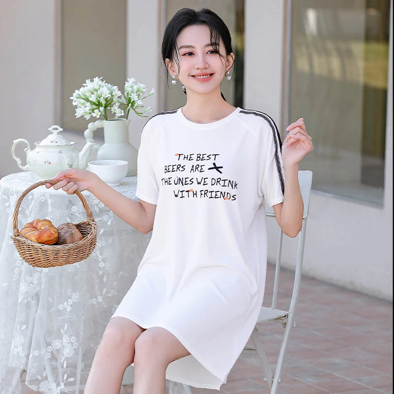 睡裙女夏季薄款棉短袖宽松休闲2025年新款卡通蝴蝶结家居服可外穿