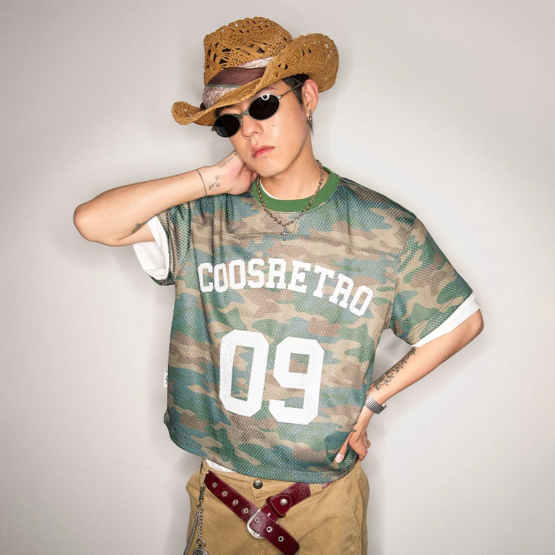 【CoosRetro】《绿茵场》数字迷彩短袖T恤男运动休闲网眼透气CS52N14