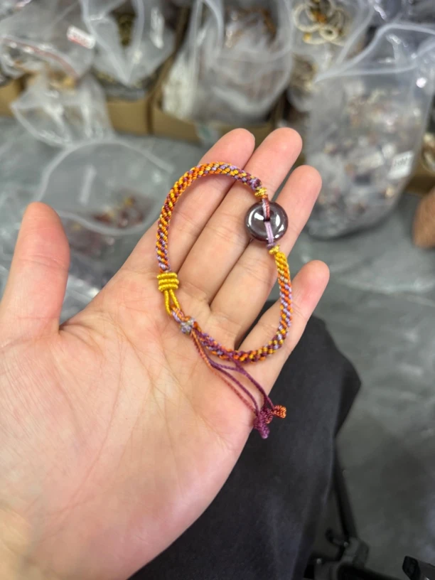 天然辰砂原矿朱砂平安扣编制手绳手链