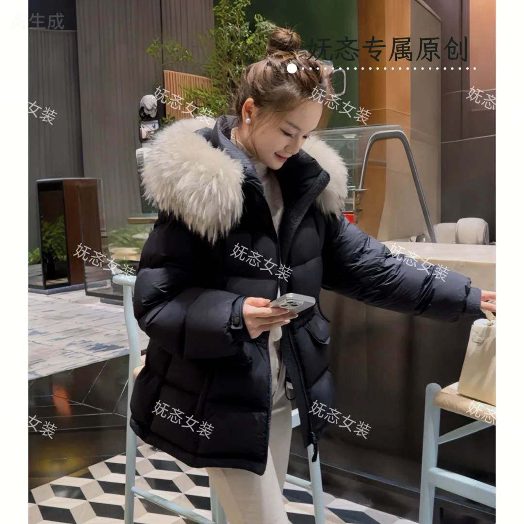 2025新款95鹅绒服云朵泡芙真毛领收腰冬外套洋气韩版连帽羽绒服女