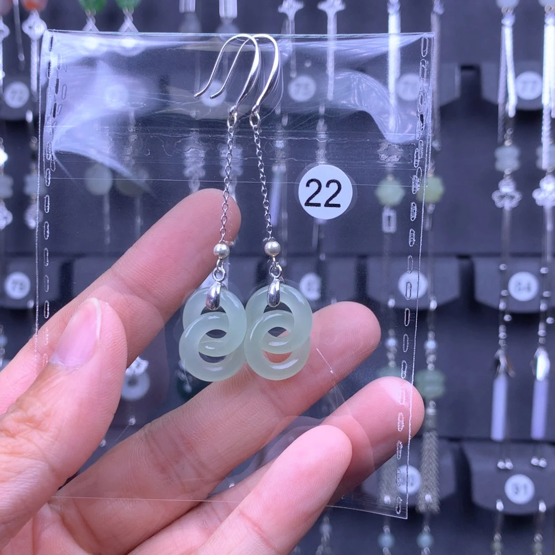 和田玉银S925镶嵌耳饰?***?