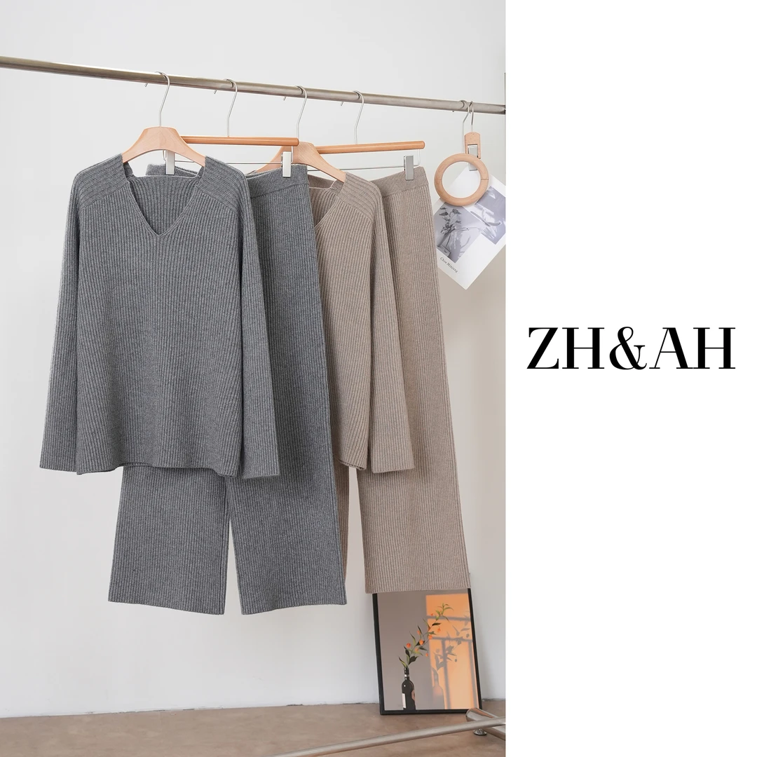 ZH&AH【机场穿搭】冬季新款时尚气质百搭设计师款孕期极简风套装裤