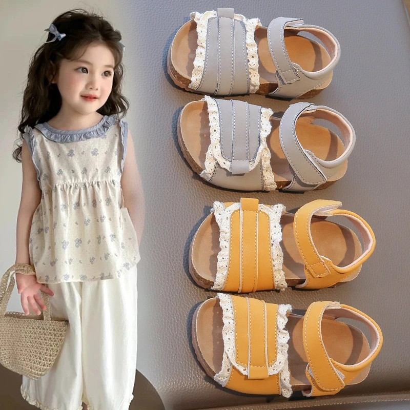 【呆萌体质】夏季女童时装韩版洋气花边公主鞋百搭软底露趾沙滩凉鞋