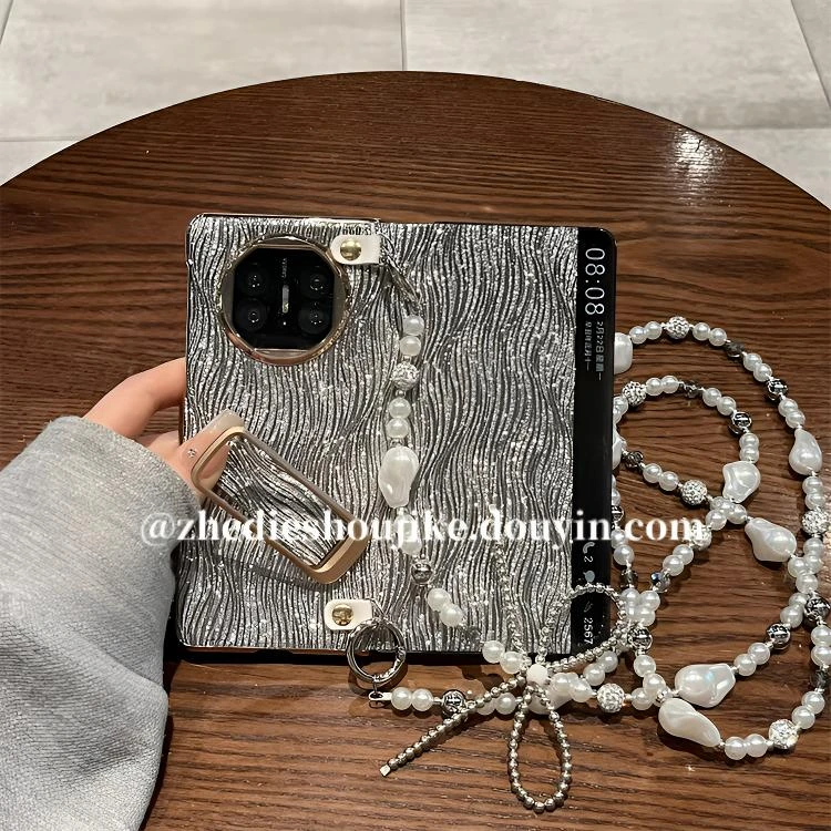 适用华为matex6手机壳闪粉腕带支架mate x5斜挎背带挂绳翻盖皮套