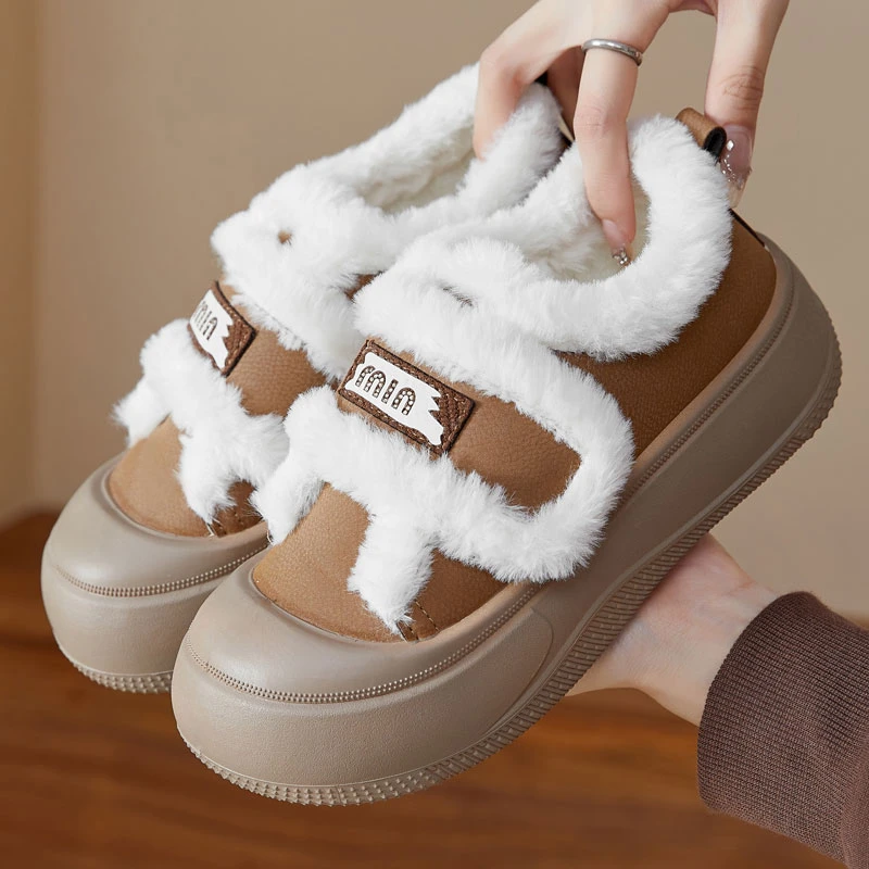 女款2025冬季厚底雪地靴新款冬季加厚休闲板鞋加绒加厚保暖棉鞋