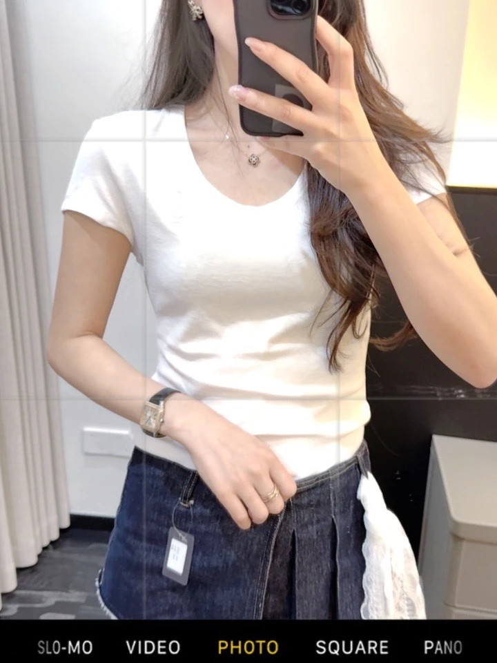 (伊莲女装）2025新款春装短袖百搭修身T恤