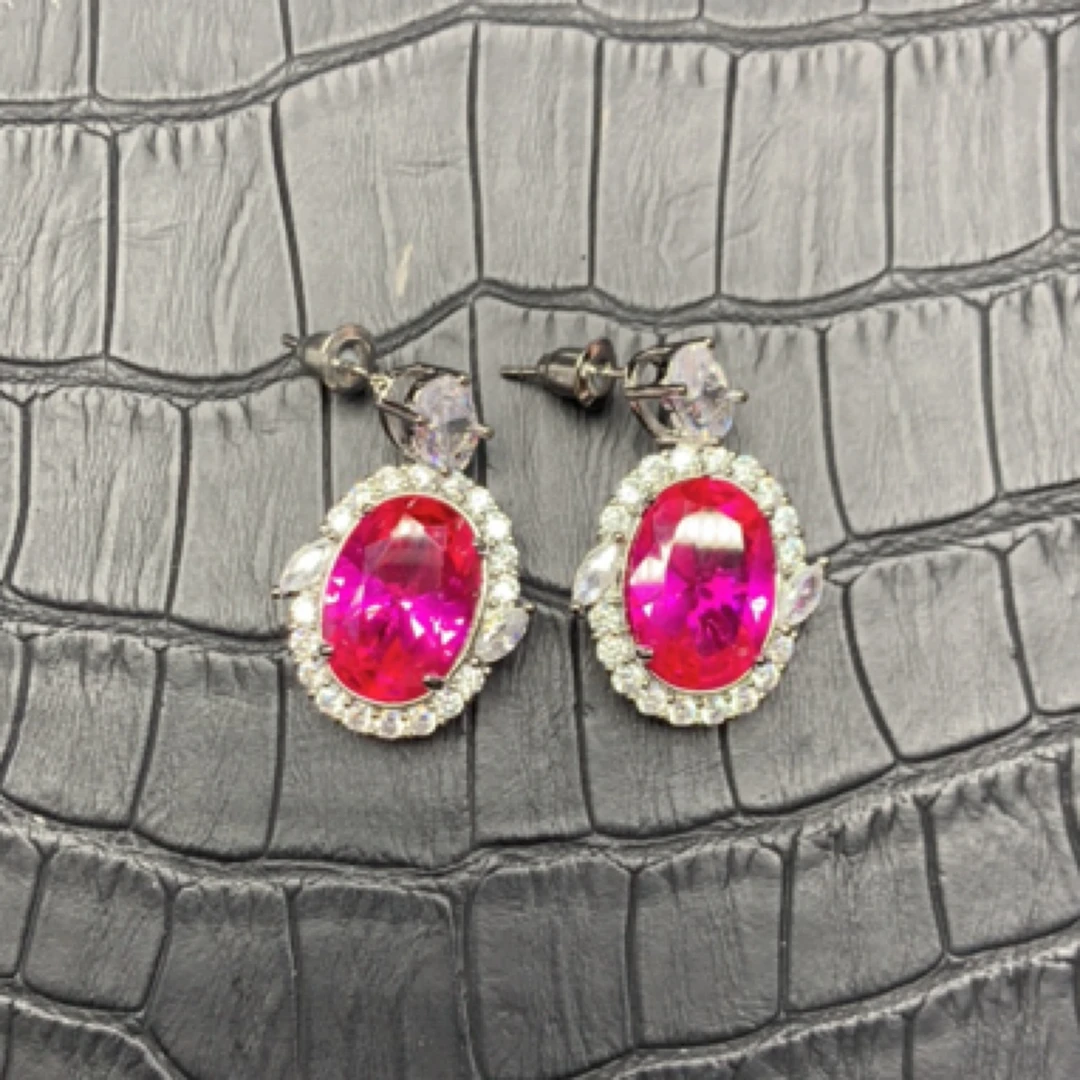 培育蓝宝石高定轻奢玫红色耳钉62 26