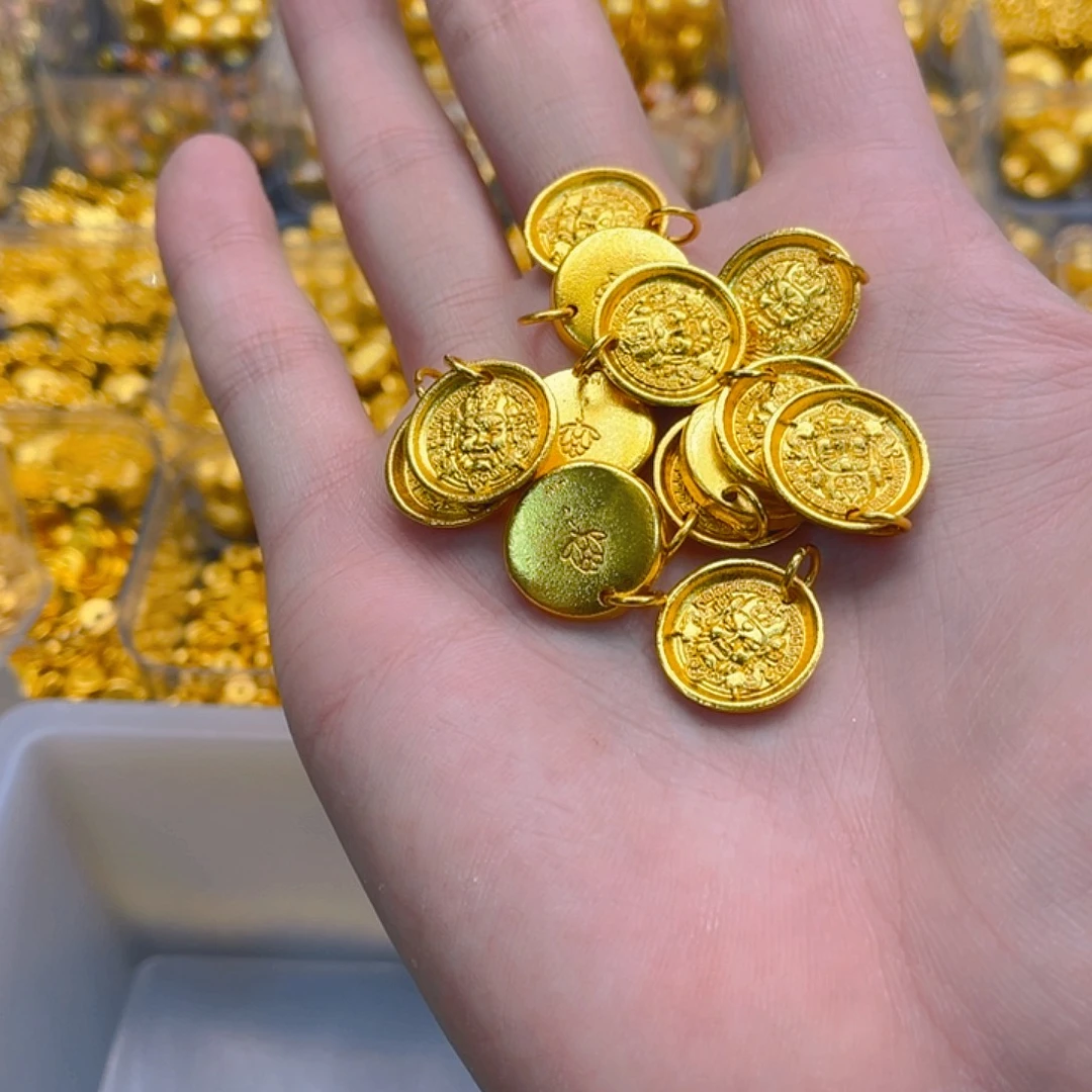 锆石铜合金纯色黄财神圆牌1个