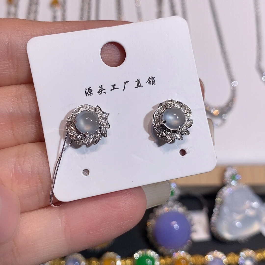 18K金镶嵌翡翠耳饰耳钉18k