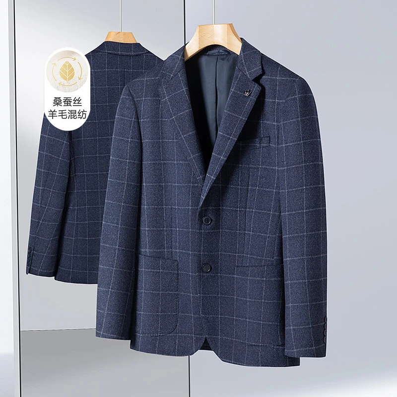 男士绵羊毛混纺桑蚕丝单西外套商务休闲西服上衣韩版修身便西外套