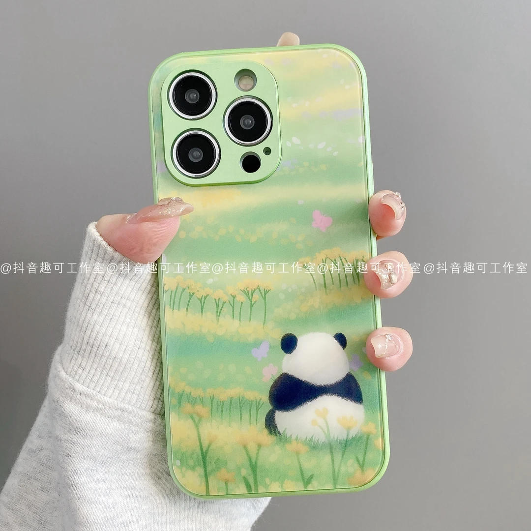 金属玻璃适用iphone16promax苹果15/14/13华为小米手机壳花田熊猫