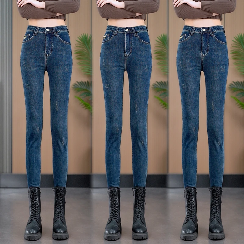 蓝色牛仔裤女小脚裤2025年秋季新款紧身高腰显瘦修身铅笔裤长裤子