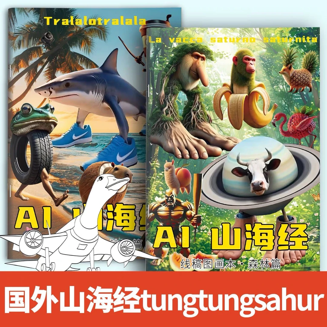 现货山海经周边填色画画本木棍人描摹本穿鞋鲨鱼创意涂鸦本临摹本