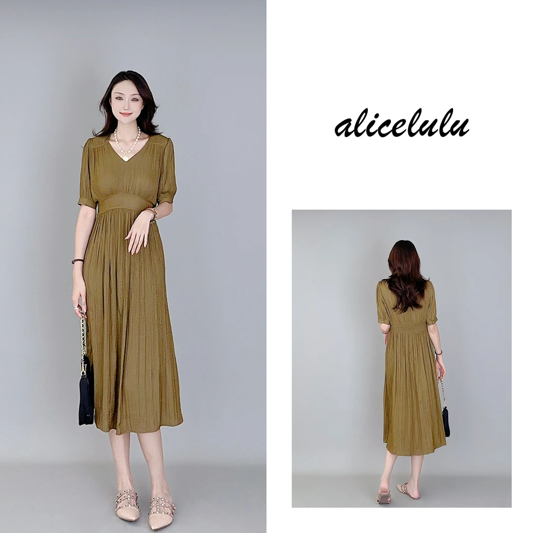 2ALICE“夏日橄榄”连衣裙时髦肌理显白透气S2138682B