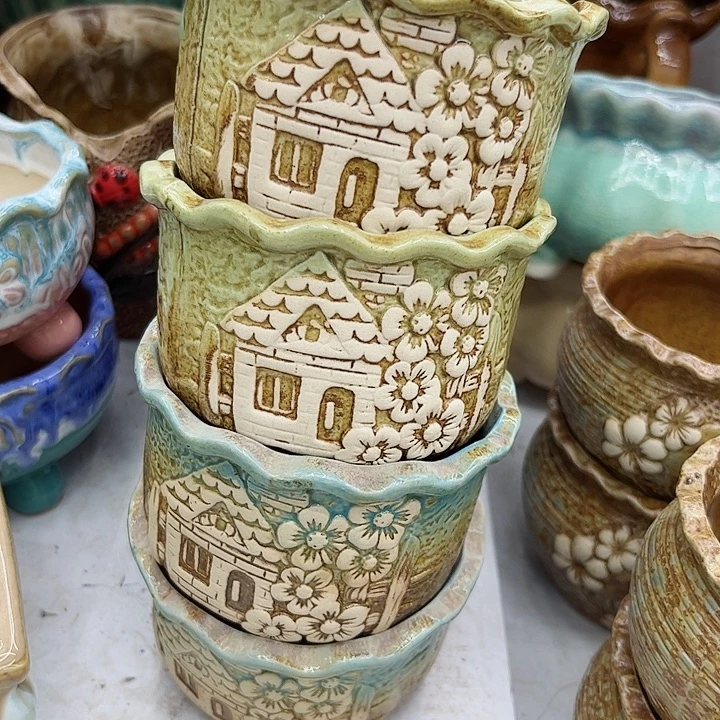 多肉绿植陶瓷花盆9.9包邮，有孔