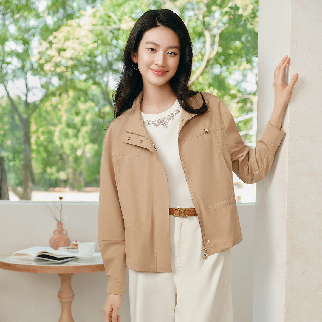 【晨粉专享价】珂莱蒂尔简约通勤抽绳收腰显瘦百搭外套风衣女