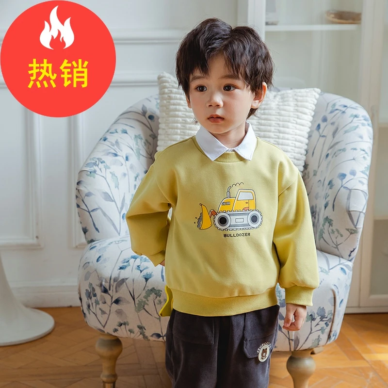 品牌新款潮可爱卡通车男童套头长袖上衣打底XBE45956