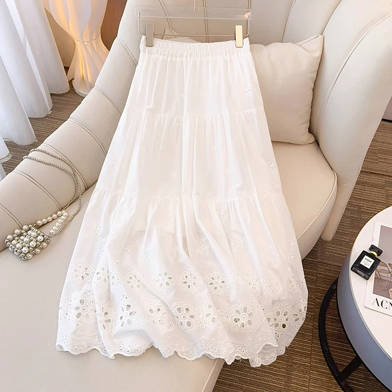 拉夏贝尔洋气简约中长裙女2025年高腰松紧带气质显瘦设计感半身裙