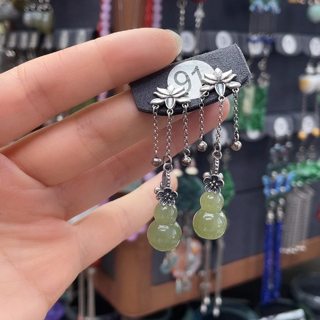 和田玉耳饰银S925镶嵌鱼*712thhhhj