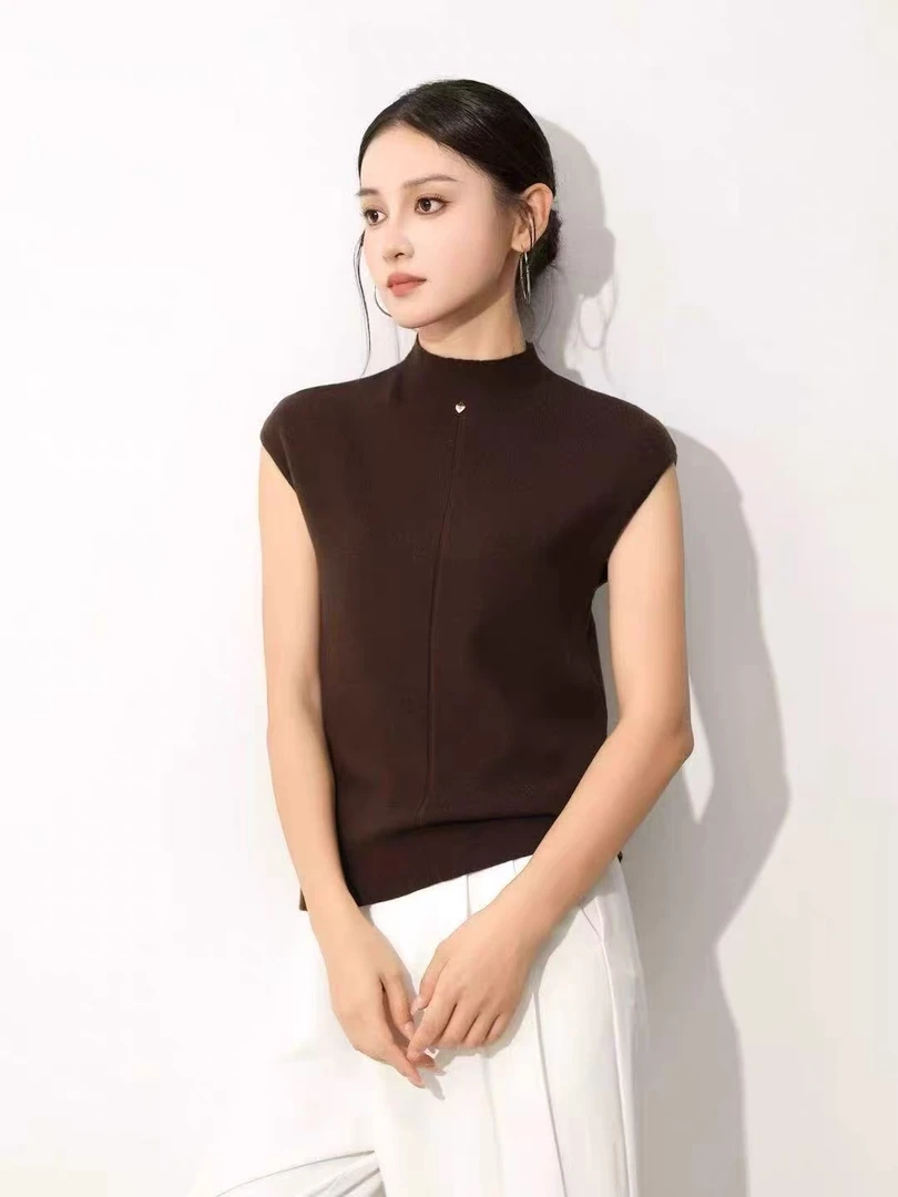 套头女2025早秋黑色高领背心打底衫百搭休闲条纹内搭T恤3202